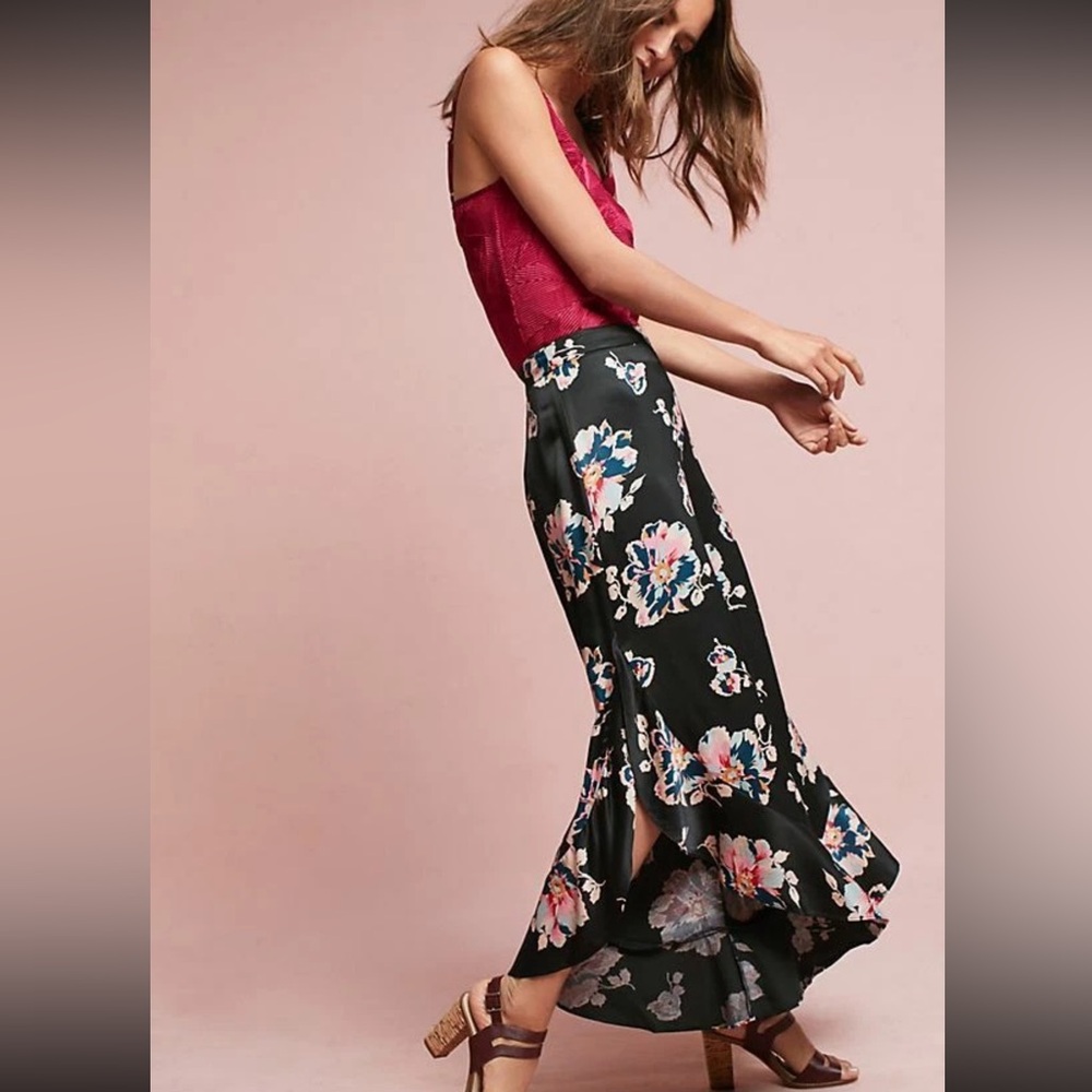 Elevenses Black Pink Tansy Ruffled Trumpet Pants‎ Size 8